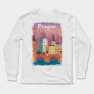 Prague Colorful Vintage Minimal Travel Poster Long Sleeve T-Shirt